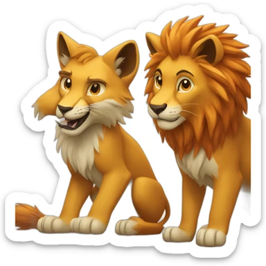 Lion and fox playing vidéo games sticker