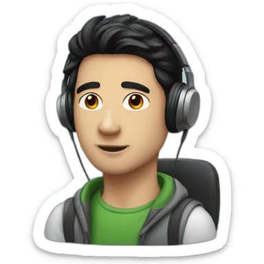 guy with black hair listening to an audiobook sticker