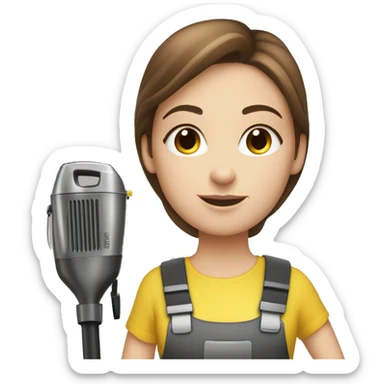  white girl with brown hair with a karcher vacuum cleaner in her hands sticker