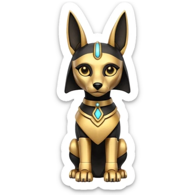  Thin Short-eared Black fur gold robot beautiful female anubis puppy statue posed  sticker