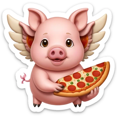 Pig with pizza wings sticker