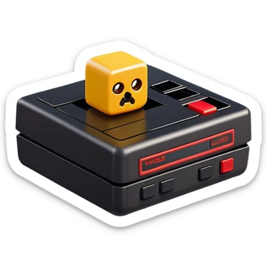 Clash of Clans aesthetic: Cinematic Playful NES Console Portrait Emoji, rendered in a 3D vector-style similar to standard emojis with minimal shading and bold, simplified shapes. A compact, distinct form with signature details, softly glowing with a nostalgic gaming charm. Simplified yet unmistakably iconic, highly detailed and consistent, glowing with a soft radiance and high shine. Stylized with a touch of retro gaming magic and a soft glowing outline, capturing the essence of a beloved gaming relic with a friendly, playful manner! sticker