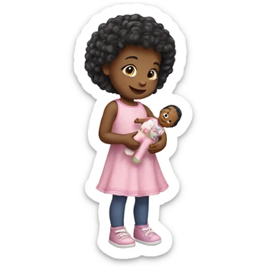 Toddler girl playing with doll sticker