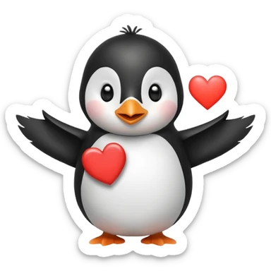 cute penguin with heart, waving and saying 'Hello' sticker