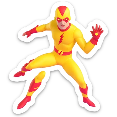 Reverse Flash villain with yellow costume and red lightning bolt sticker