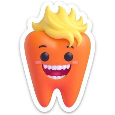 tooth character with a stylish hair gel hairstyle, fun and expressive sticker