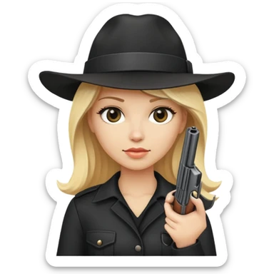 Mafia woman blondes, in hat , with gun , black style sticker