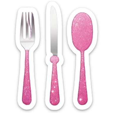Pink knife, fork, and spoon with glitter  sticker
