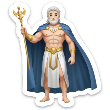 fullbody silverhair shirtless god ZEUS, white robe over shoulder and cape, standing still sticker