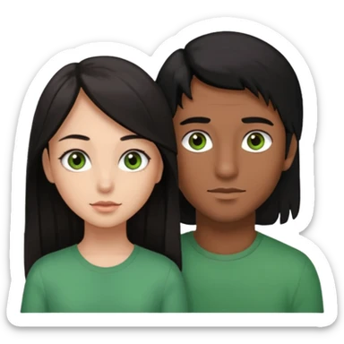  chico pelo negro con ojos grises junto a una chica con pelo castaño largo y ojos verdes sticker