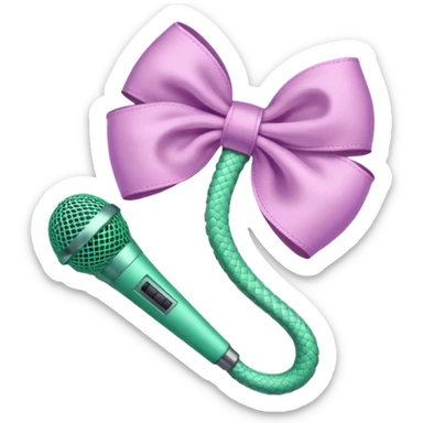 A pastel pink bow with a pastel green snake on the top of one side and a pastel purple microphone on the bottom of the other side sticker