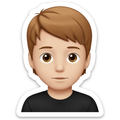 A boy with light brown hair and brown eyes and white skin and black t shirt  sticker
