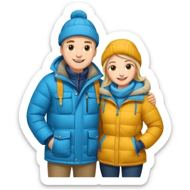 full-length cozy couple in winter jackets sticker