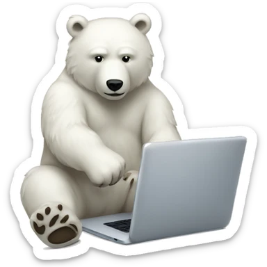 White bear working on a laptop sticker
