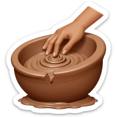 single hand scooping and hugging on the side of a blob of clay on a silver pottery wheel sticker
