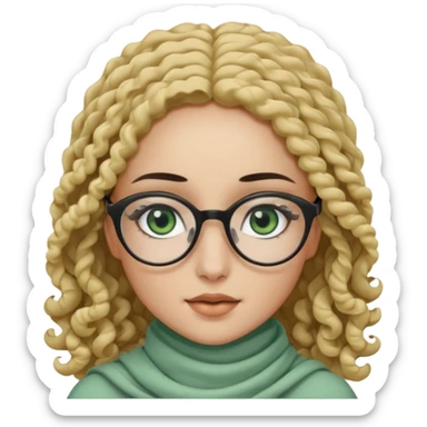 White hijabi girl with black eyes and black long hair white girl and black eyes wearing glasses and a white skin girl with curly honey hair and green eyes sticker