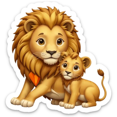 lion with a  cub playing sticker