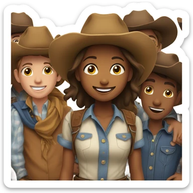 smiling girl with boys as cowboys  sticker