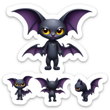 Cute edgy cool realistic vampiric dark eldritch fantasy cat-vernid-Fakémon-Digimon with bat-wings as ears full body sticker