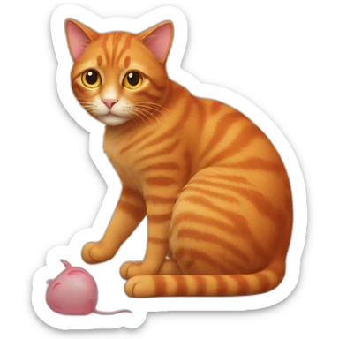 red cat with a mouse in its paws sticker