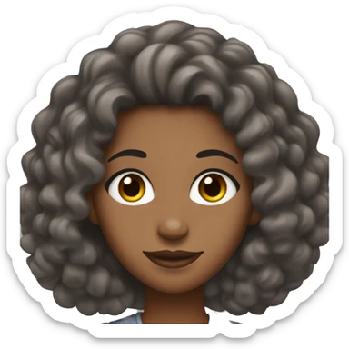 Black woman with brownish shoulder length curly hair almond shaped eyes, long eye lashes, arched eye brows and gray eyes  sticker