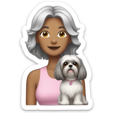 woman with shoulder length grey hair and shih tzu sticker