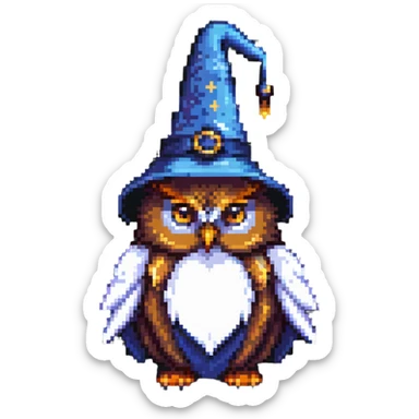 wise owl with a tall wizard hat sticker