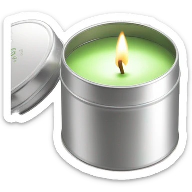 small pretty matcha scented candle in silver tin with label realistic sticker