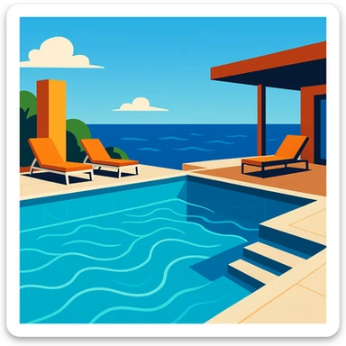 luxurious infinity pool overlooking the ocean, elegant, modern sticker