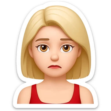 Change her facial expression to so-so, keep the same style as the reference image. sticker