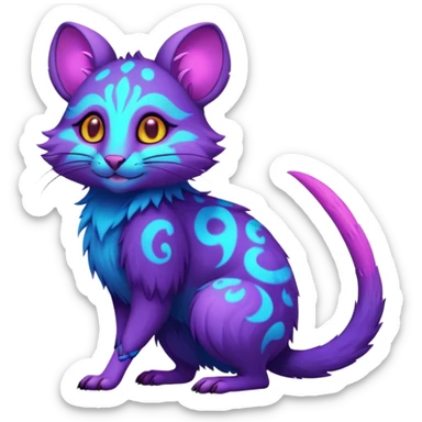 Neon-colored fantasy feline-rodent-marsupial-critter-vernid-fursona animal creature full body with intricate markings  sticker
