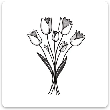 Bouquet of tulips with stems and leaves. Using specific pastel colors (dd9fb0, ffc6d3, a3bfc9, c4bee2, f1b091). Hand-drawn doodle style with delicate flower details. Multiple tulip blossoms in different stages of opening. Elegant floral design with transparent background. sticker
