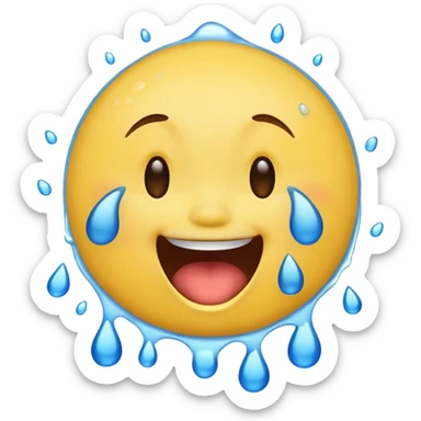 Emoji, yellow round laughing face, open mouth with Splashing blue tears sticker