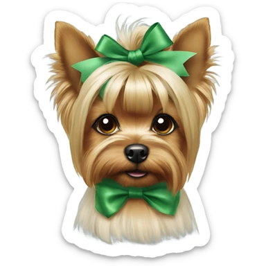 Realistic yorkie with a green bow in her hair sticker