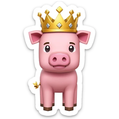 minecraft pig full body pink blocky animal with square head wearing a crown sticker