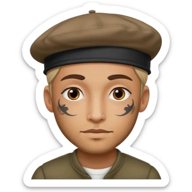 man with tattooed faces wearing berets sticker