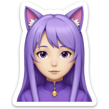 female anime character with long periwinkle hair and cat ears on her head. She is wearing a purple outfit with a high neckline and long sleeves.  sticker
