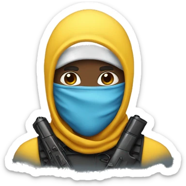 Guy wearing a balaclava with a water gun sticker