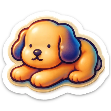 Create a sticker of a cute dog character lying down with a white background, maintaining the original retro stickers style. sticker