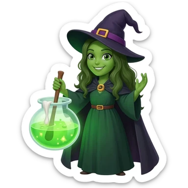 green witch cooking potion sticker