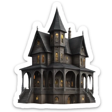 Realistic Huge ornate gothic Cardboard 6 story tall haunted house  sticker