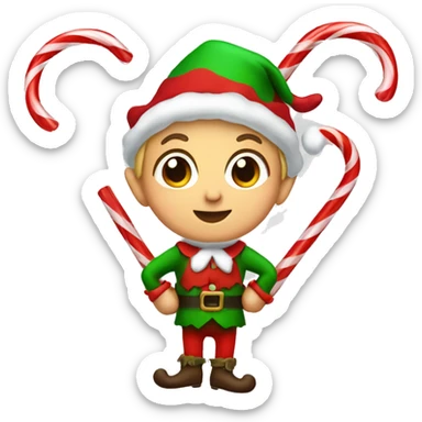 Christmas elf with candy canes sticker
