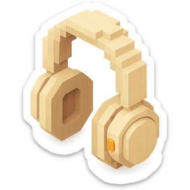 full-size Sony headphones, light beige color, isometric view sticker