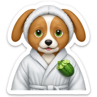 Hund im bademantel mit gurken auf den augen sticker