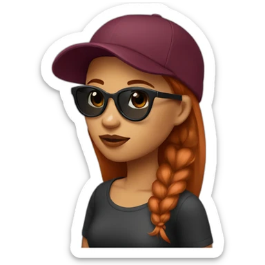 girl with sunglasses, sidecut, bordeaux hair, cap sticker