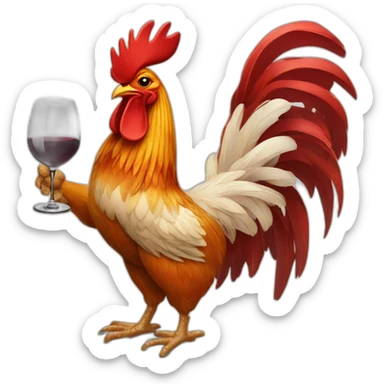 Rooster hanging baguette and glass of wine under his wings sticker