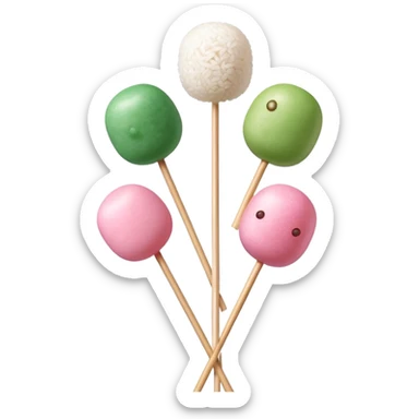 Japanese dango with three colorful rice balls on a stick, traditional hanami dango with pink, white, and green colors sticker
