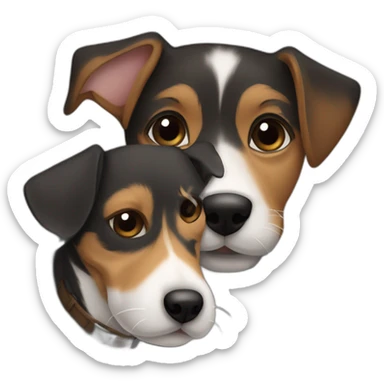Black tabby cat hugging brown Jack Russell dog hugging sticker