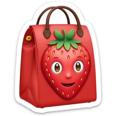 lunch bag with a strawberry sticker, emoji style, bright colors sticker