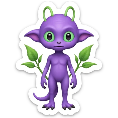 full body cute peacefull alien furry with 2 legs and eye stalks stands upright and looks intelligent ...wears clothing. not green..looks happy and cudly... doesnt have eyes on face, there is a stalk coming from top of head with a single large eye sticker